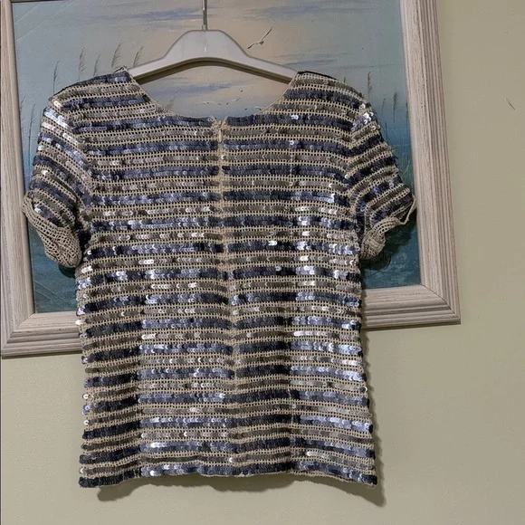 Gryphon Blue and Cream Sequin Crop Top size XS - Picture 4 of 5